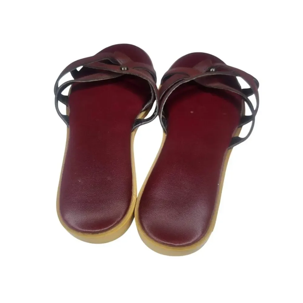 Vintage Etienne Aigner Sandals Flat Thong Slip On Slides Burgundy 8M